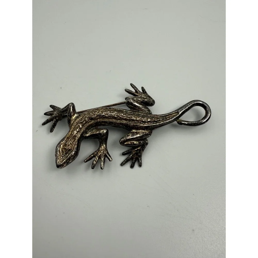 Vintage Sterling Silver Lizard Brooch Salamander Pin 925 Textured‎